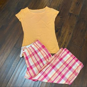 Xhilaration Pink & Orange Plaid PJ Pants & Tee Set Size Small/Medium
